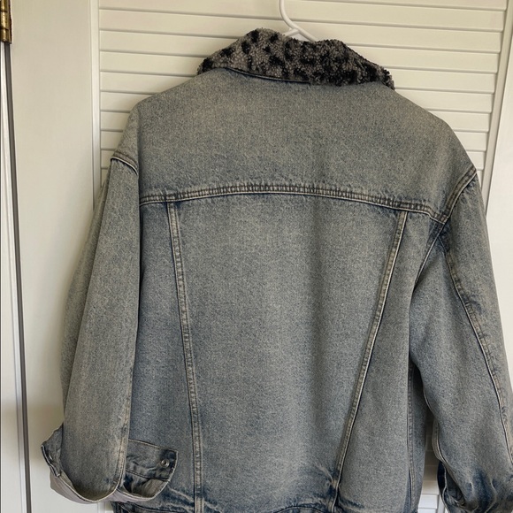 We The Free Gray Denim Jacket with Animal Print Collar - Picture 5 of 5